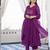 Floral embroidered purple v neck pure cotton kurta set with trouser & dupatta