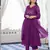 Floral embroidered purple v neck  cotton kurta set with trouser & dupatta
