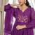 Floral embroidered purple v neck pure cotton kurta set with trouser & dupatta