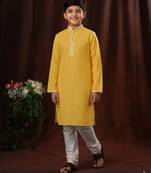 yellow art silk printed kurta pajama for boys