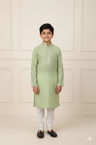 green art silk printed kurta pajama for boys