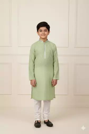 green art silk printed kurta pajama for boys