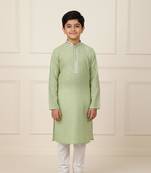 green art silk printed kurta pajama for boys