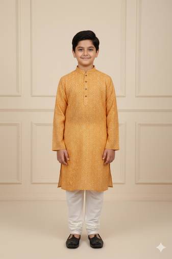 orange art silk printed kurta pajama for boys