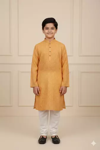orange art silk printed kurta pajama for boys