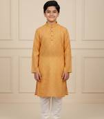 orange art silk printed kurta pajama for boys