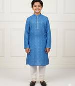 blue art silk printed kurta pajama for boys
