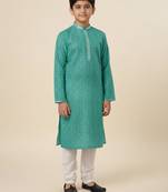green art silk printed kurta pajama for boys