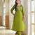 Floral embroidered green v neck pure cotton kurta set with trouser & dupatta