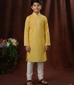 yellow art silk printed kurta pajama for boys