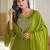 Floral embroidered green v neck pure cotton kurta set with trouser & dupatta