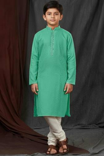 green jacquard printed kurta pajama  for boys