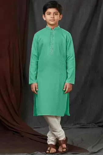 green jacquard printed kurta pajama  for boys