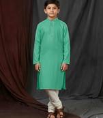 green jacquard printed kurta pajama  for boys