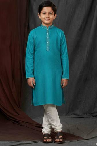 blue jacquard printed kurta pajama  for boys