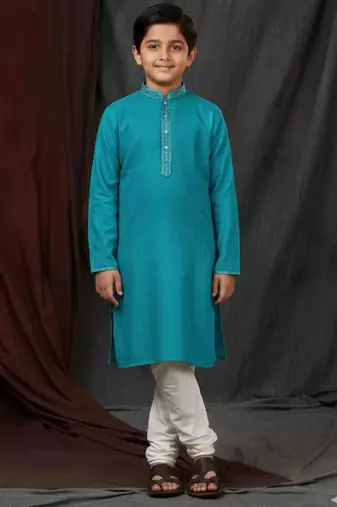 blue jacquard printed kurta pajama  for boys