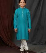 blue jacquard printed kurta pajama  for boys