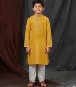 yellow jacquard printed kurta pajama  for boys