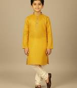 yellow cotton printed kurta pyjama for boys