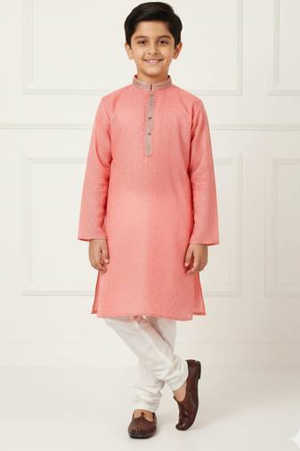pink cotton printed kurta pyjama for boys