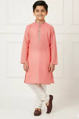 pink cotton printed kurta pyjama for boys