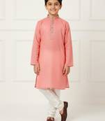pink cotton printed kurta pyjama for boys