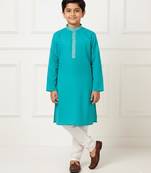 blue cotton printed kurta pyjama for boys