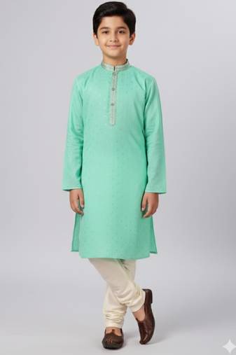 green cotton printed kurta pyjama for boys