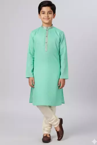 green cotton printed kurta pyjama for boys