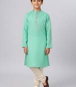 green cotton printed kurta pyjama for boys