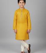 yellow cotton printed kurta pyjama for boys