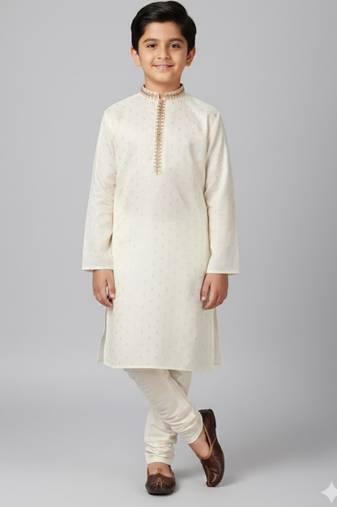 white cotton printed kurta pyjama for boys