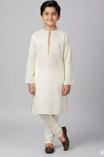 white cotton printed kurta pyjama for boys