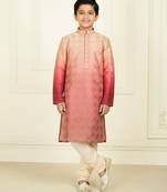 pink silk printed kurta pyjama for boys