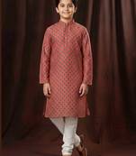 Red art silk printed kurta pyjama for boys