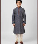 Grey art silk printed kurta pyjama for boys