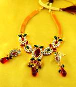 Gold Platted Stone Moti Meenakari Polki Cz Necklaces With Earing