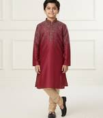 maroon art silk printed kurta pyjama for boys