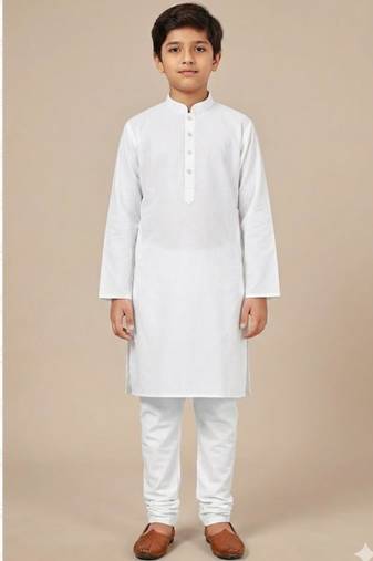 white art silk printed kurta pajama for boys