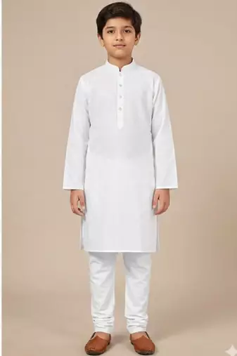 white art silk printed kurta pajama for boys