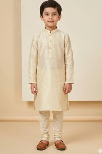 white art silk printed kurta pajama for boys