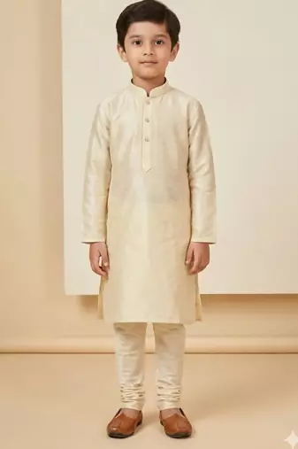 white art silk printed kurta pajama for boys