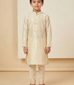 white art silk printed kurta pajama for boys