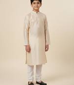Beige art silk printed kurta pajama for boys