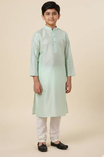 blue art silk printed kurta pajama for boys