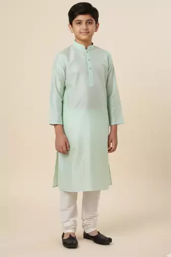 blue art silk printed kurta pajama for boys