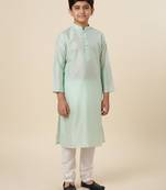 blue art silk printed kurta pajama for boys