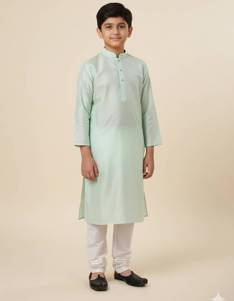 blue art silk printed kurta pajama for boys