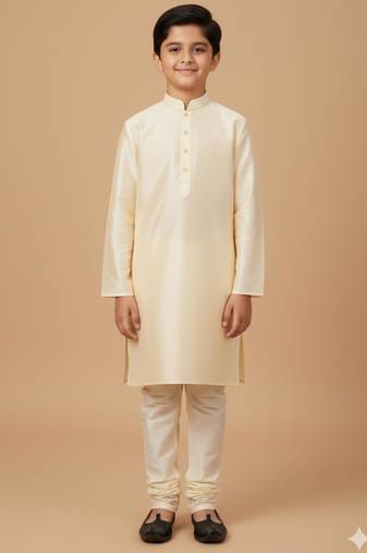 beige art silk printed kurta pajama for boys