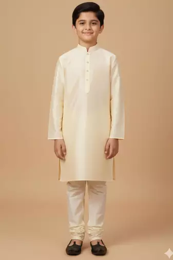beige art silk printed kurta pajama for boys